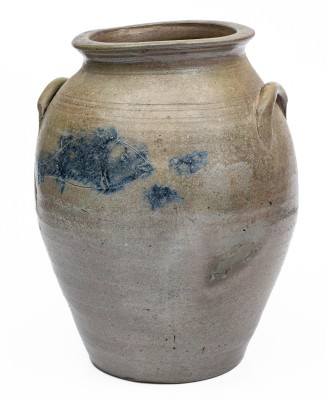 Extremely Rare and Important James River, VA Stoneware Jar w/ Incised Fish Decoration