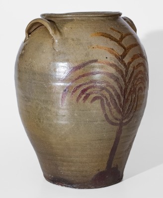 Extremely Rare Southern Stoneware Jar w/ Elaborate Iron-Slip Tree, probably Texas, possibly Guadalupe County