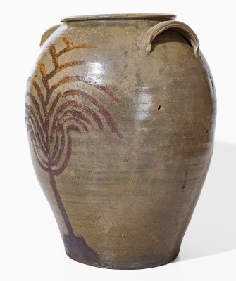 Extremely Rare Southern Stoneware Jar w/ Elaborate Iron-Slip Tree, probably Texas, possibly Guadalupe County