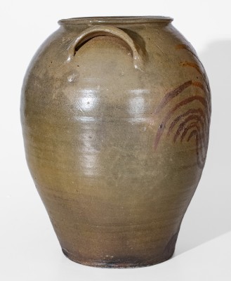 Extremely Rare Southern Stoneware Jar w/ Elaborate Iron-Slip Tree, probably Texas, possibly Guadalupe County