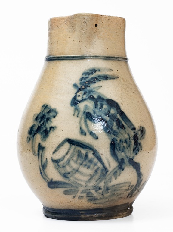 Outstanding Stoneware Pitcher w/ Elaborate Goat and Barrel Decoration attrib. MacQuoid, New York City