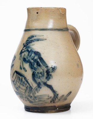 Outstanding Stoneware Pitcher w/ Elaborate Goat and Barrel Decoration attrib. MacQuoid, New York City