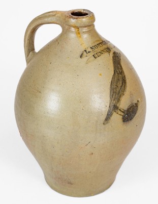 Rare L. NORTON & Co / BENNINGTON, Vermont Stoneware Jug w/ Incised Bird