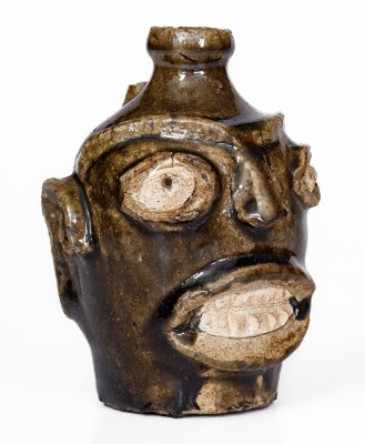 Rare Edgefield District, SC Stoneware Face Jug, 19th century, probably Thomas J. Davies Pottery