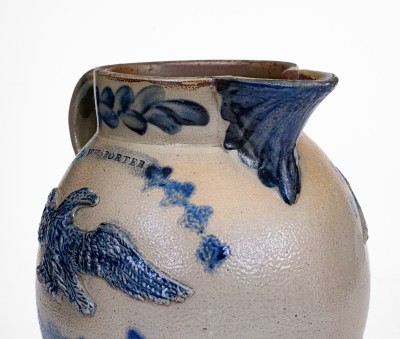 Exceedingly Rare and Important WM. PORTER, Pleasantville, PA Stoneware Pitcher w/ Federal Eagle Motifs