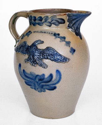 Exceedingly Rare and Important WM. PORTER, Pleasantville, PA Stoneware Pitcher w/ Federal Eagle Motifs