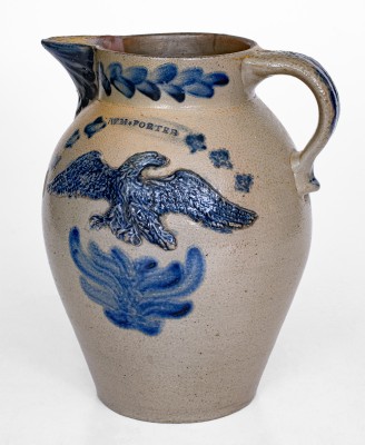 Exceedingly Rare and Important WM. PORTER, Pleasantville, PA Stoneware Pitcher w/ Federal Eagle Motifs