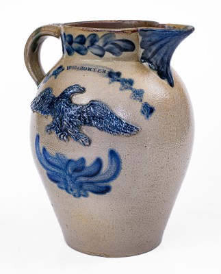 Exceedingly Rare and Important WM. PORTER, Pleasantville, PA Stoneware Pitcher w/ Federal Eagle Motifs