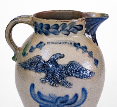 Exceedingly Rare and Important WM. PORTER, Pleasantville, PA Stoneware Pitcher w/ Federal Eagle Motifs