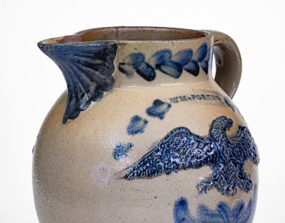 Exceedingly Rare and Important WM. PORTER, Pleasantville, PA Stoneware Pitcher w/ Federal Eagle Motifs