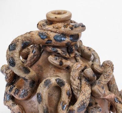 Exceptional Anna Pottery Temperance Jug w/ Elaborate Snake Decoration, Wallace & Cornwall Kirkpatrick, c1877