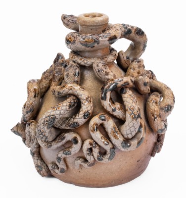 Exceptional Anna Pottery Temperance Jug w/ Elaborate Snake Decoration, Wallace & Cornwall Kirkpatrick, c1877