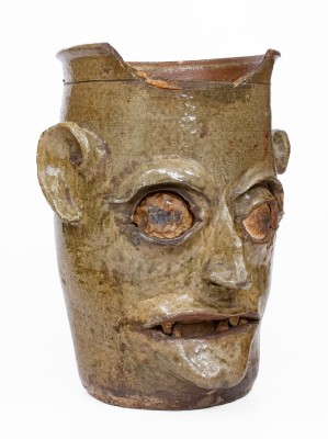 Highly Important Large-Sized G.P. SEIGLER / TRENTON, S.C. Stoneware Face Vessel, Shaw s Creek, Edgefield District, c1870-80
