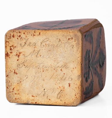 Very Rare Redware Tea Canister w/ Profuse Floral Decoration, Ezra White, Mercer Co, PA, Sept. 22, 1846