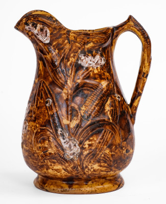 Exceptional S. RISLEY / NORWICH, CT Slip-Decorated Stoneware Corn Pitcher