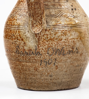 Very Rare C.C. BALLARD / HAYS, NC Stoneware Pitcher for Neighbor Sarah Owens, 1901