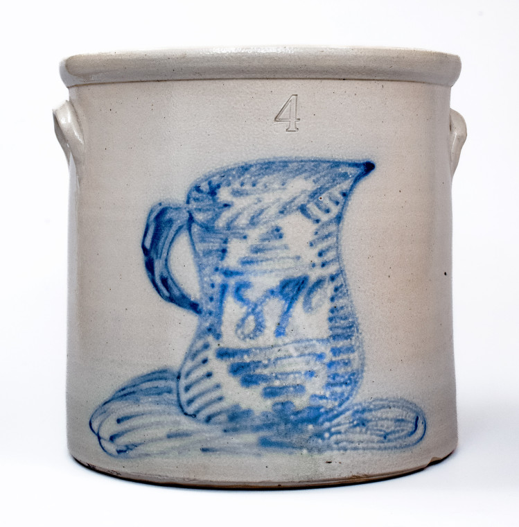 Rare New York State Stoneware Crock w/ 1890-Dated Pitcher Decoration