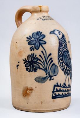 Exceptional W.H. FARRAR & Co. / GEDDES, N.Y. Stoneware Jug w/ Elaborate Bird and Floral Motif