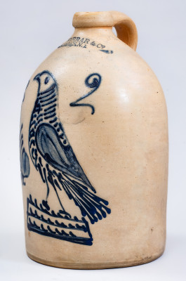 Exceptional W.H. FARRAR & Co. / GEDDES, N.Y. Stoneware Jug w/ Elaborate Bird and Floral Motif