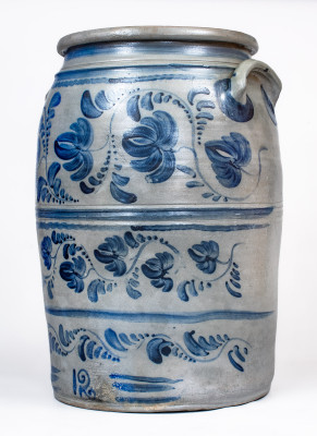 Fine 12 Gal. Greensboro, PA Stoneware Jar w/ Profuse Freehand Floral Decoration