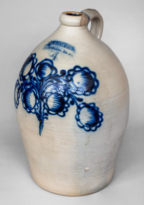 Exceptional 4 Gal. COWDEN & WILCOX / HARRISBURG, PA Stoneware Jug w/ Elaborate Slip-Trailed Sunflower