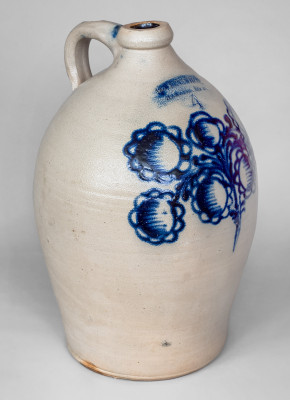 Exceptional 4 Gal. COWDEN & WILCOX / HARRISBURG, PA Stoneware Jug w/ Elaborate Slip-Trailed Sunflower