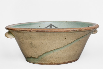 Extremely Rare TRAPP & CHANDLER Alkaline-Glazed Stoneware Bowl, Edgefield District, SC, c1848-50