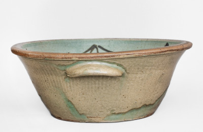 Extremely Rare TRAPP & CHANDLER Alkaline-Glazed Stoneware Bowl, Edgefield District, SC, c1848-50