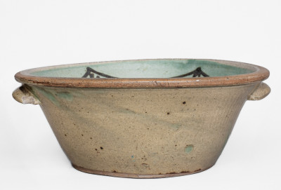 Extremely Rare TRAPP & CHANDLER Alkaline-Glazed Stoneware Bowl, Edgefield District, SC, c1848-50