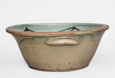 Extremely Rare TRAPP & CHANDLER Alkaline-Glazed Stoneware Bowl, Edgefield District, SC, c1848-50