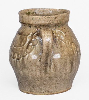 Fine Handled Stoneware Jar w/ Kaolin Slip, attrib. Collin Rhodes, Shaw s Creek, Edgefield District, SC, c1850