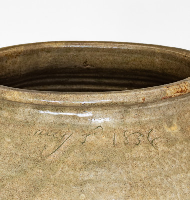 Exceedingly Rare and Important Aug. 3, 1836 Stoneware Jar att. Enslaved Potter Harry, Pottersville, Edgefield, SC