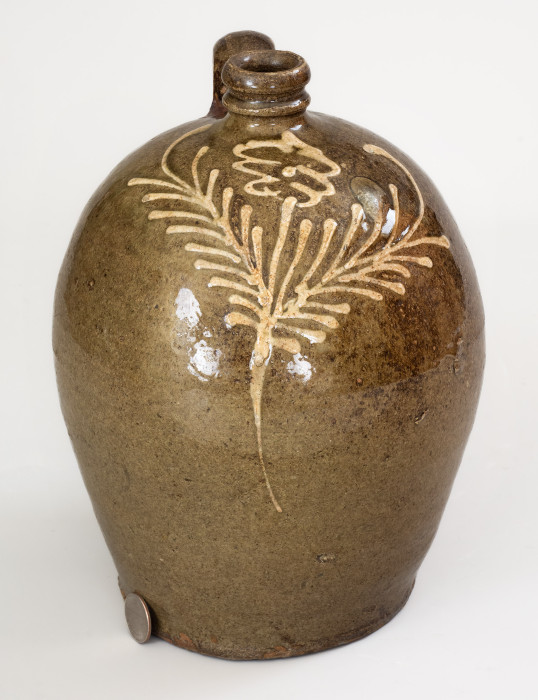 Rare attrib. Collin Rhodes, Shaw s Creek, Edgefield District, SC Two-Color Slip Jug w/ Incised 