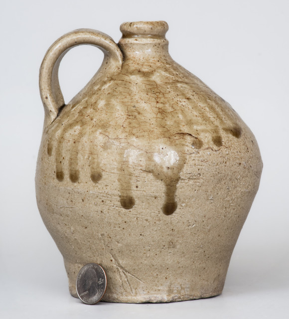 Fine Pottersville, Edgefield District, SC Stoneware Quart-Sized Jug w/ Impressed U Mark