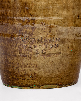 Scarce W.F. HAHN / TRENTON / SC Stoneware Handled Jar, late 19th century
