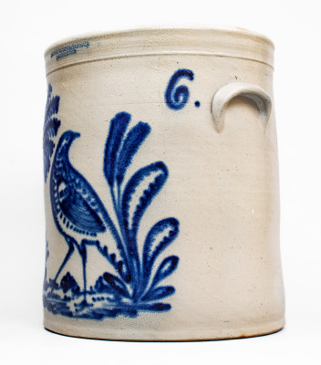 Exceptional 6 Gal. HARRINGTON & BURGER / ROCHESTER Stoneware Crock w/ Elaborate Game Bird Decoration