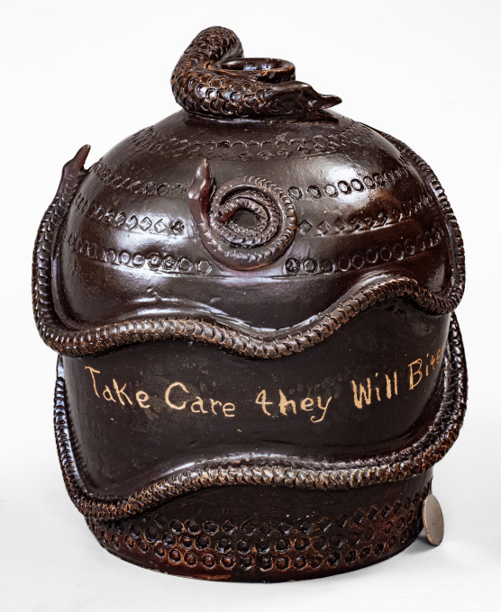 Fine and Rare Ohio Stoneware Snake Temperance Jug: 