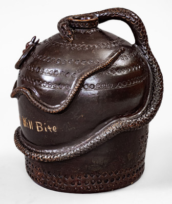 Fine and Rare Ohio Stoneware Snake Temperance Jug: 
