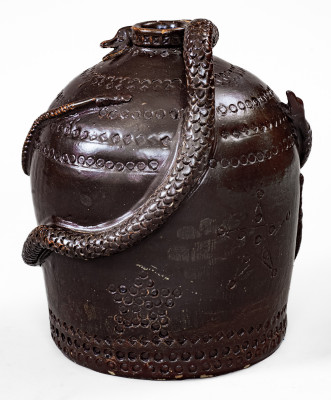 Fine and Rare Ohio Stoneware Snake Temperance Jug: 