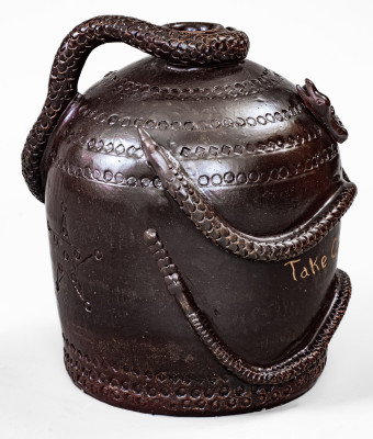 Fine and Rare Ohio Stoneware Snake Temperance Jug: 