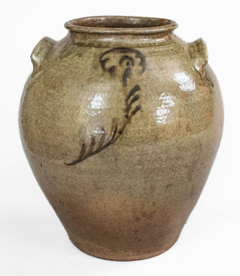 Alkaline-Glazed Stoneware Jar w/ Iron-Slip Floral Decoration, attrib. Thomas Chandler, Edgefield District, SC