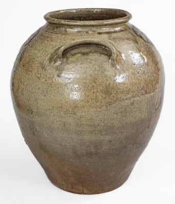 Alkaline-Glazed Stoneware Jar w/ Iron-Slip Floral Decoration, attrib. Thomas Chandler, Edgefield District, SC