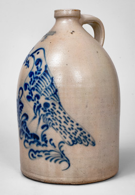 Exceptional J. & E. NORTON / BENNINGTON, VT Stoneware Jug w/ Exuberant Slip-Trailed Bird Decoration