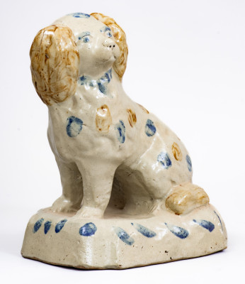 Scarce Stoneware Spaniel on Base w/ Two-Color Slip, attrib. Donaghho Pottery, Parkersburg, WV