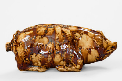 Very Rare Anna Pottery Rockingham-Glazed Pig Bottle, circa 1880