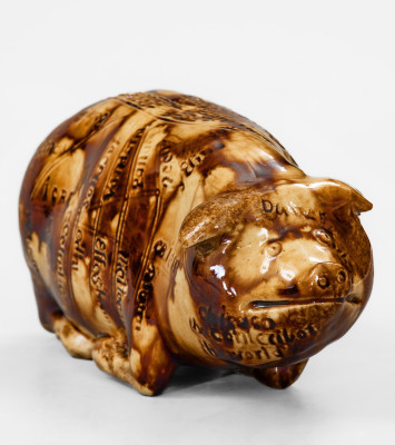 Very Rare Anna Pottery Rockingham-Glazed Pig Bottle, circa 1880