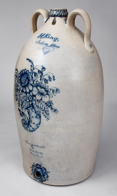 Exceptional 10 Gal. Stoneware Presentation Cooler w/ Extravagant Cornucopia Design, G. B. Purdy, Atwater, OH, c1850