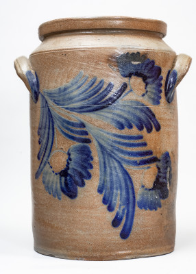 4 Gal. attrib. William Linton, Baltimore Stoneware Water Cooler w/ Profuse Floral Decoration, c1860