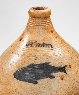 Extremely Rare J FENTON (Dorset, VT, c1805) Stoneware Jug w/ Impressed Fish Decoration