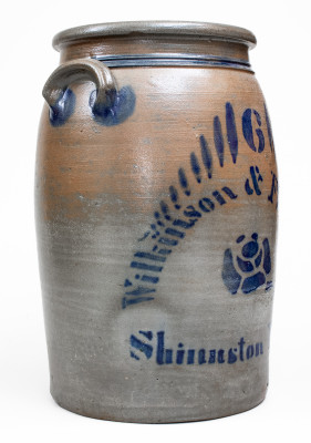 Fine 6 Gal. Wilkinson & Fleming / Shinnston, W. Va. Stoneware Jar w/ Stenciled Rose Decoration